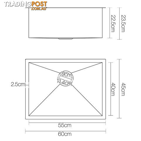 Stainless Steel Kitchen/Laundry Sink with Waste Strainer 600 x 450 mm