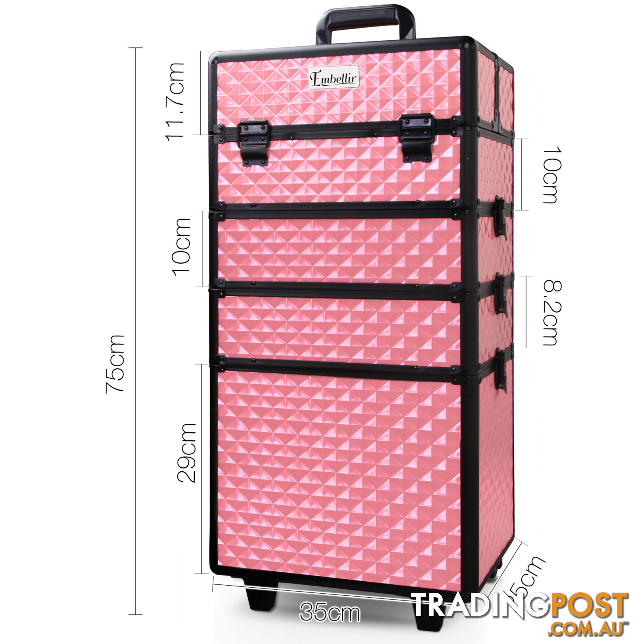 7 in 1 Portable Beauty Make up Cosmetic Trolley Case Pink