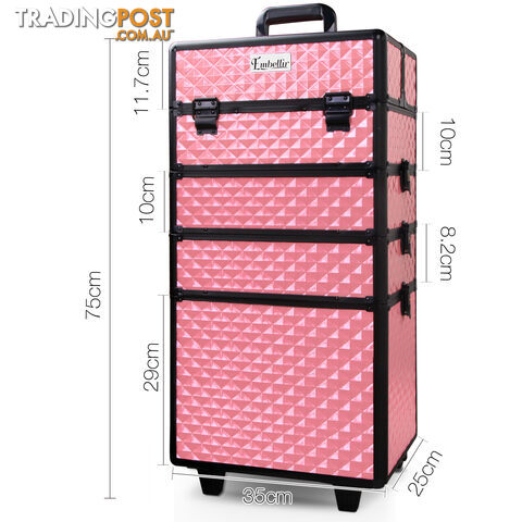 7 in 1 Portable Beauty Make up Cosmetic Trolley Case Pink