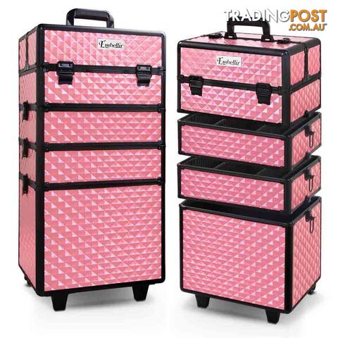 7 in 1 Portable Beauty Make up Cosmetic Trolley Case Pink