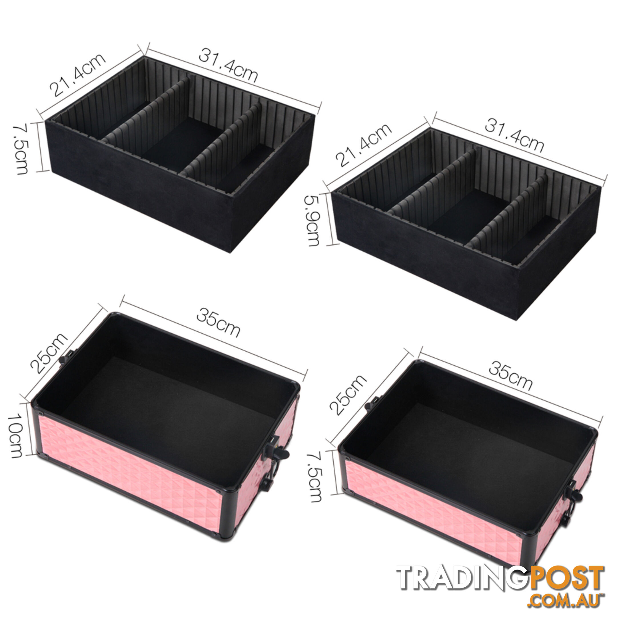 7 in 1 Portable Beauty Make up Cosmetic Trolley Case Pink