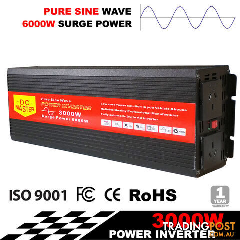 PURE SINE WAVE 3000W MAX 6000W 12V-240V POWER INVERTER CAR CARAVAN CAMPING BOAT