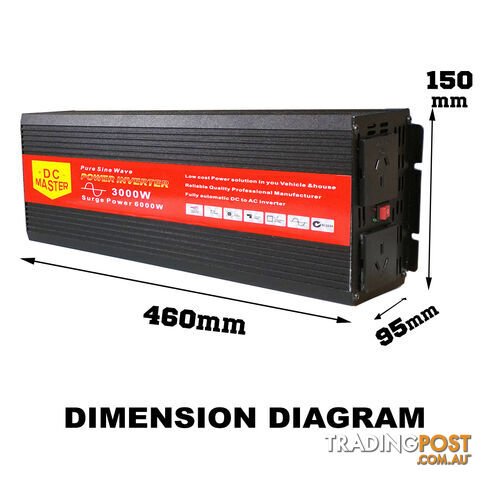 PURE SINE WAVE 3000W MAX 6000W 12V-240V POWER INVERTER CAR CARAVAN CAMPING BOAT - photo 4 of 4