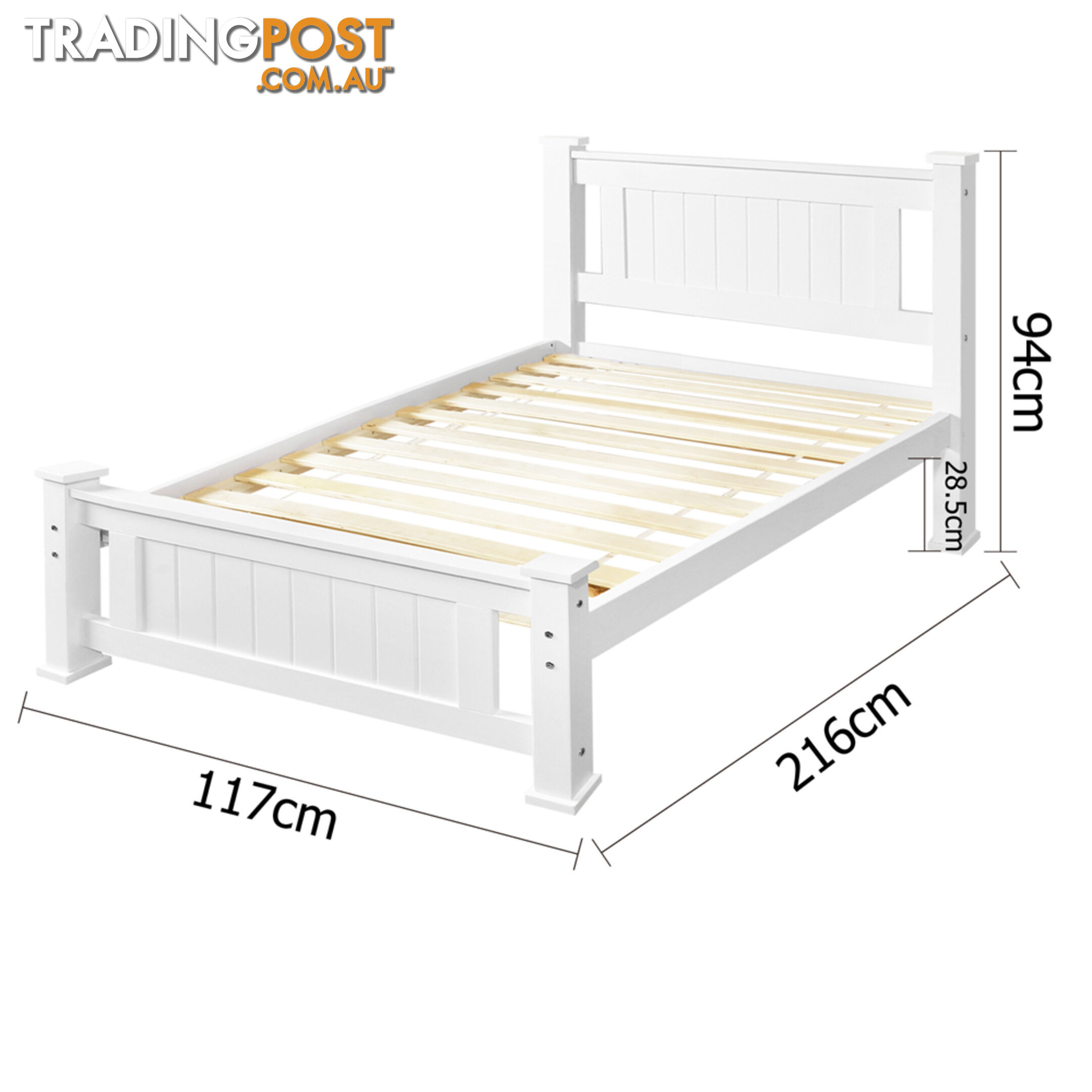 Wooden Bed Frame Pine Wood King Single White