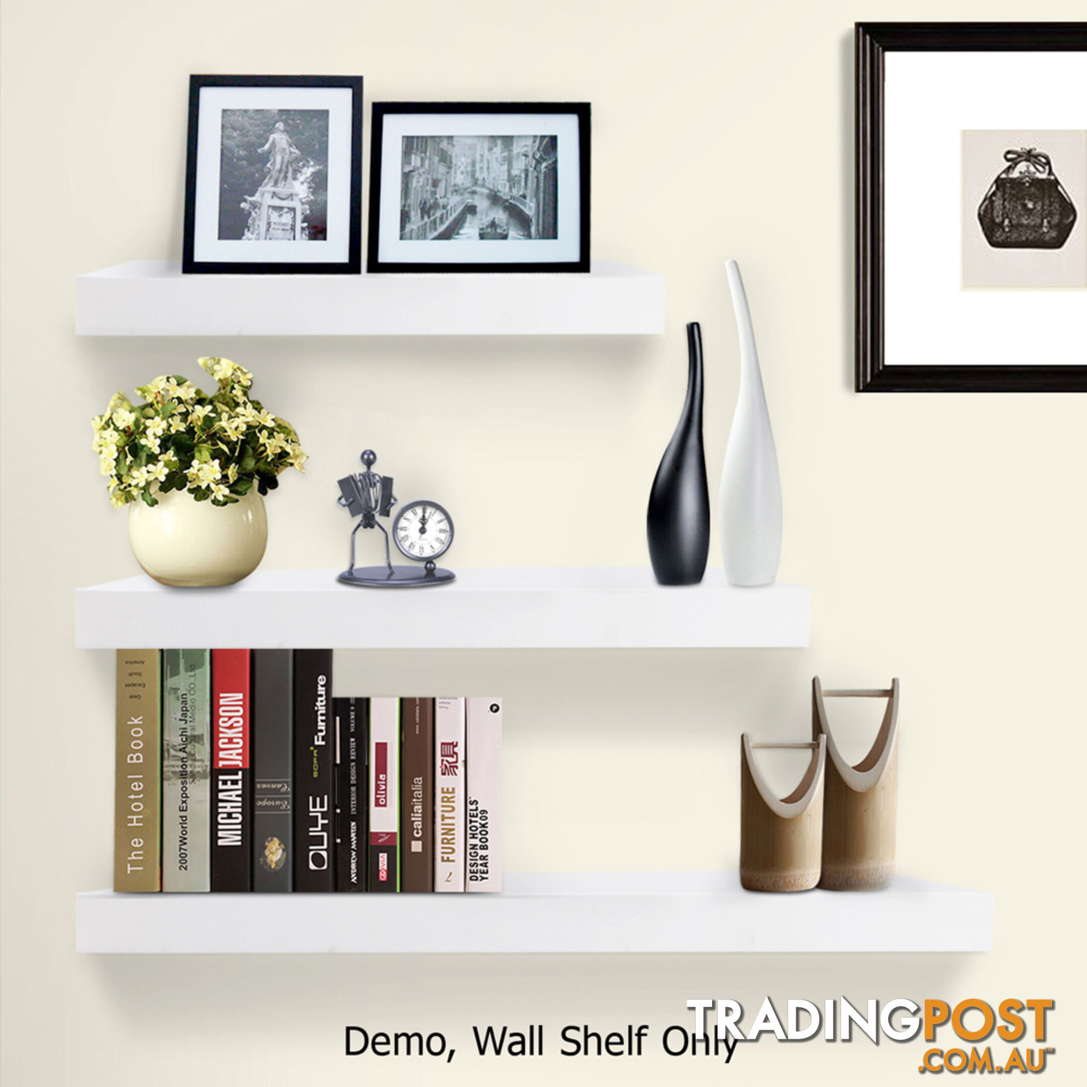 3 pcs Wall Floating Shelf Set Bookshelf Display White
