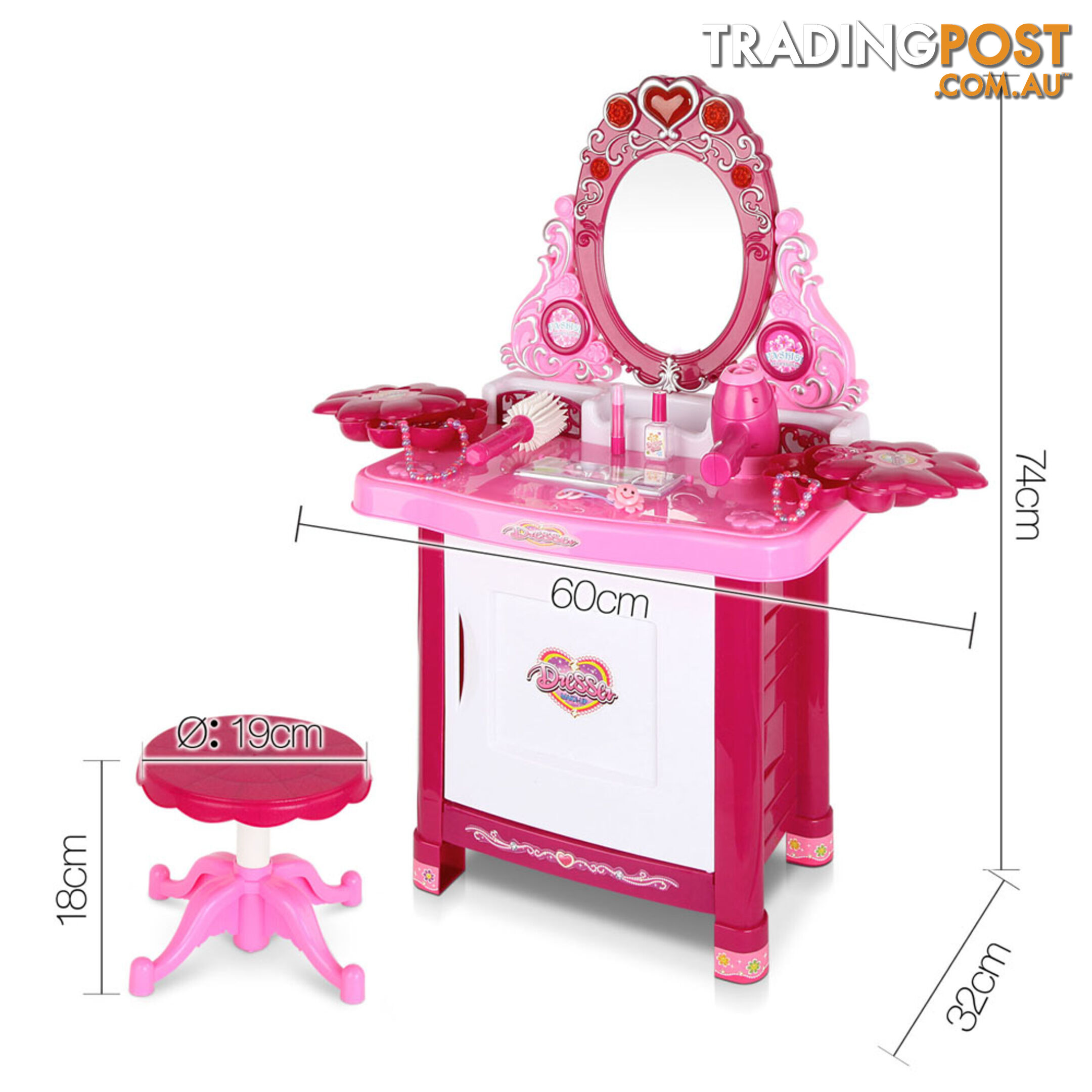 Kids Play Set Make Up Dresser 30 Piece - Pink