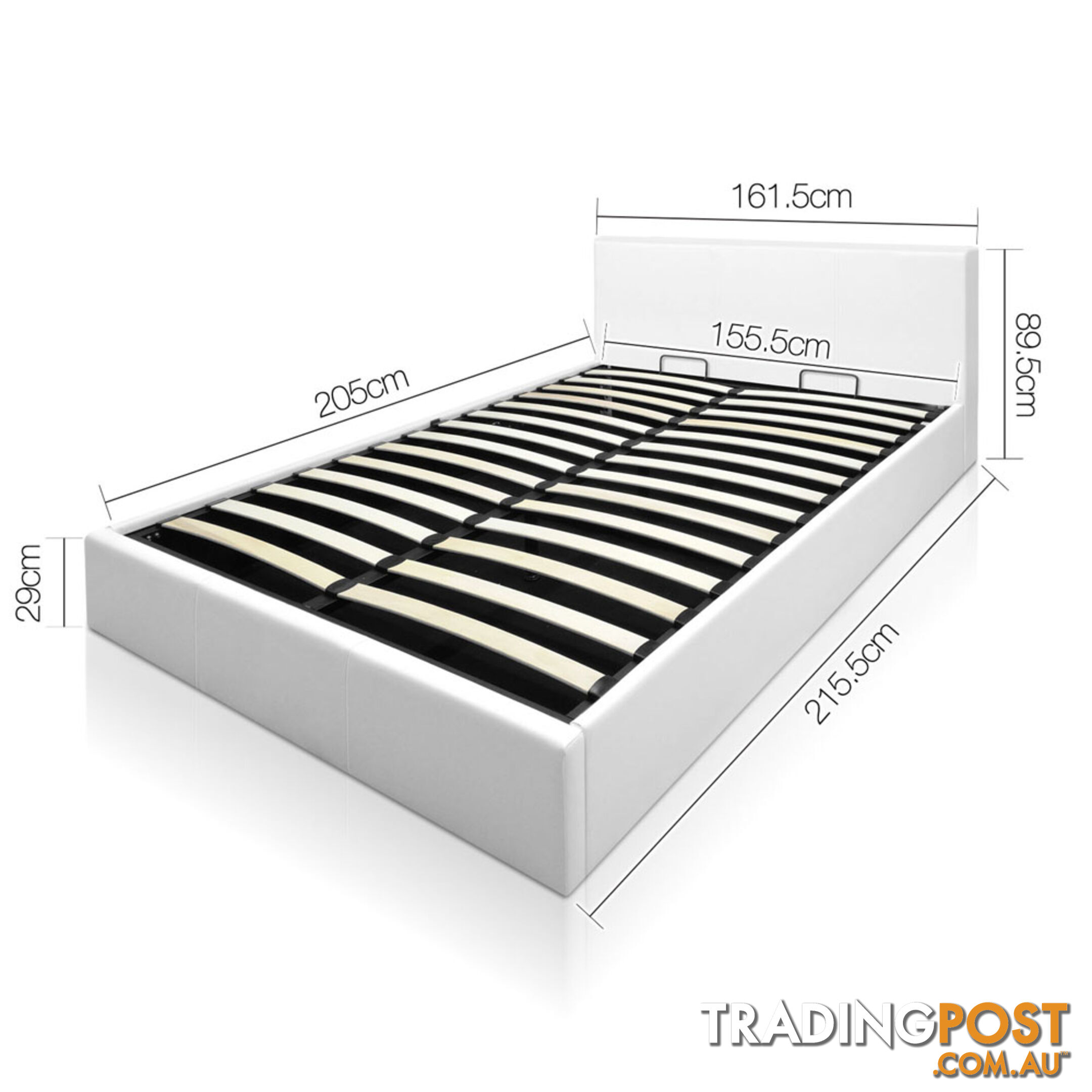 Deluxe Gas Lift PU Leather Storage Bed Frame Queen White