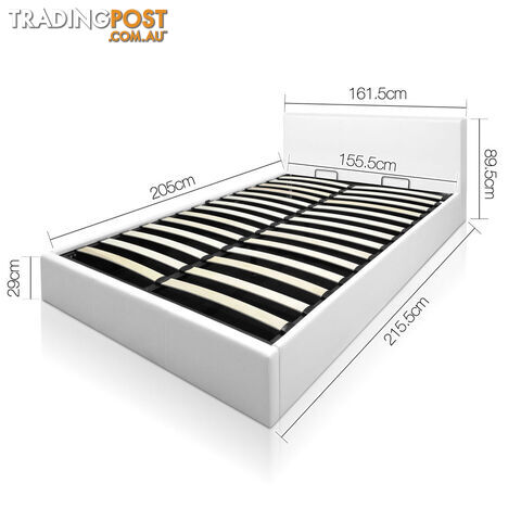 Deluxe Gas Lift PU Leather Storage Bed Frame Queen White