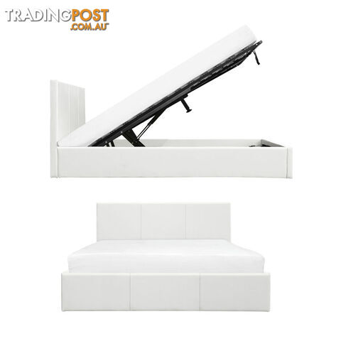 Deluxe Gas Lift PU Leather Storage Bed Frame Queen White