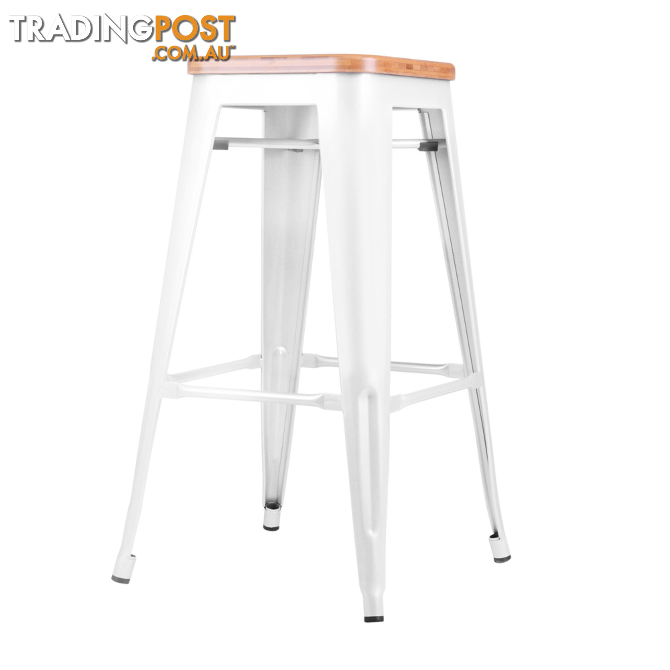 Set of 2 Tolix Replica Metal Steel Bamboo Seat Bar stool 76 cm White