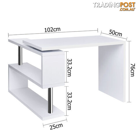 Office Computer Desk Corner Table w/ Bookshelf White