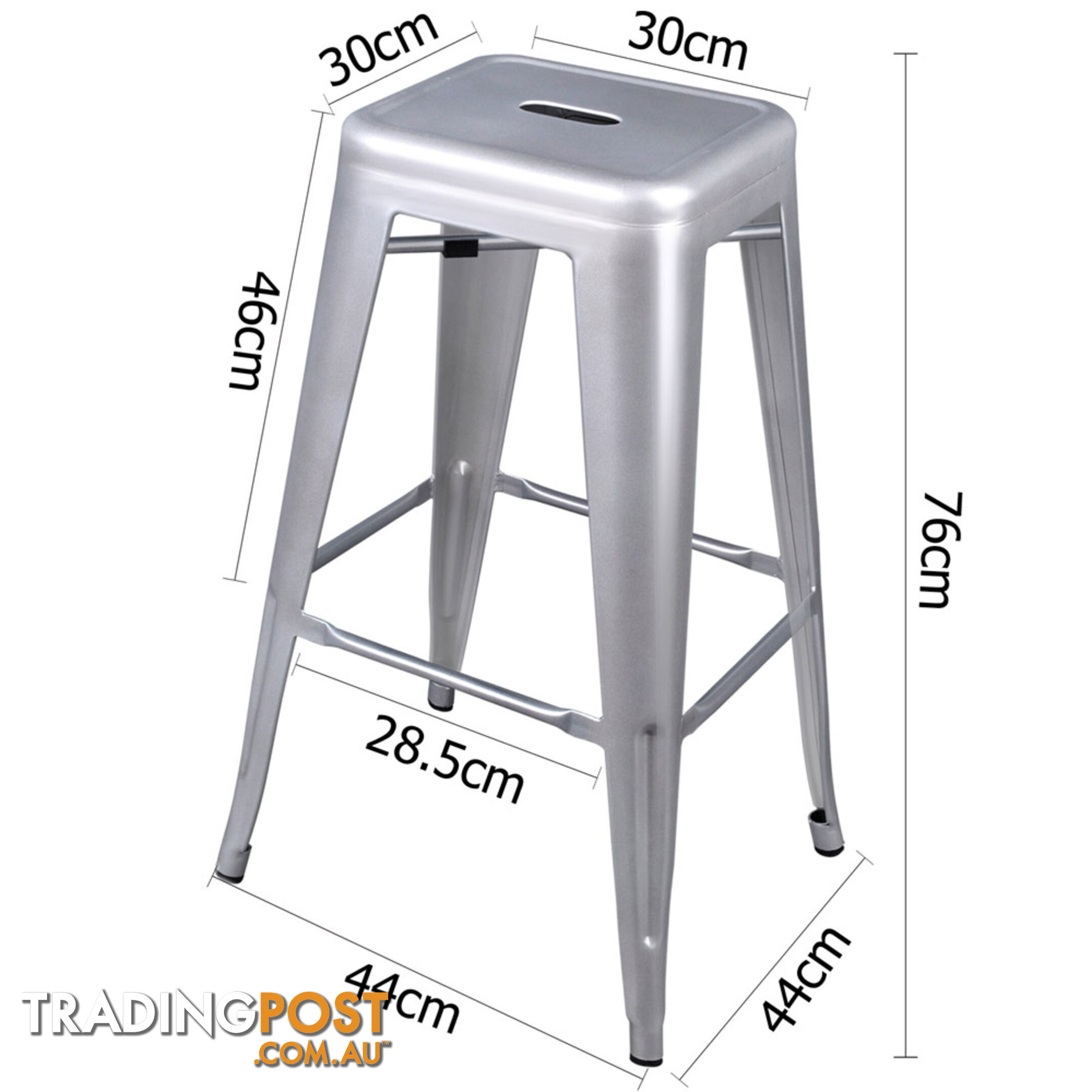 Set of 2 Steel Kitchen Bar Stool 76cm Metallic Silver