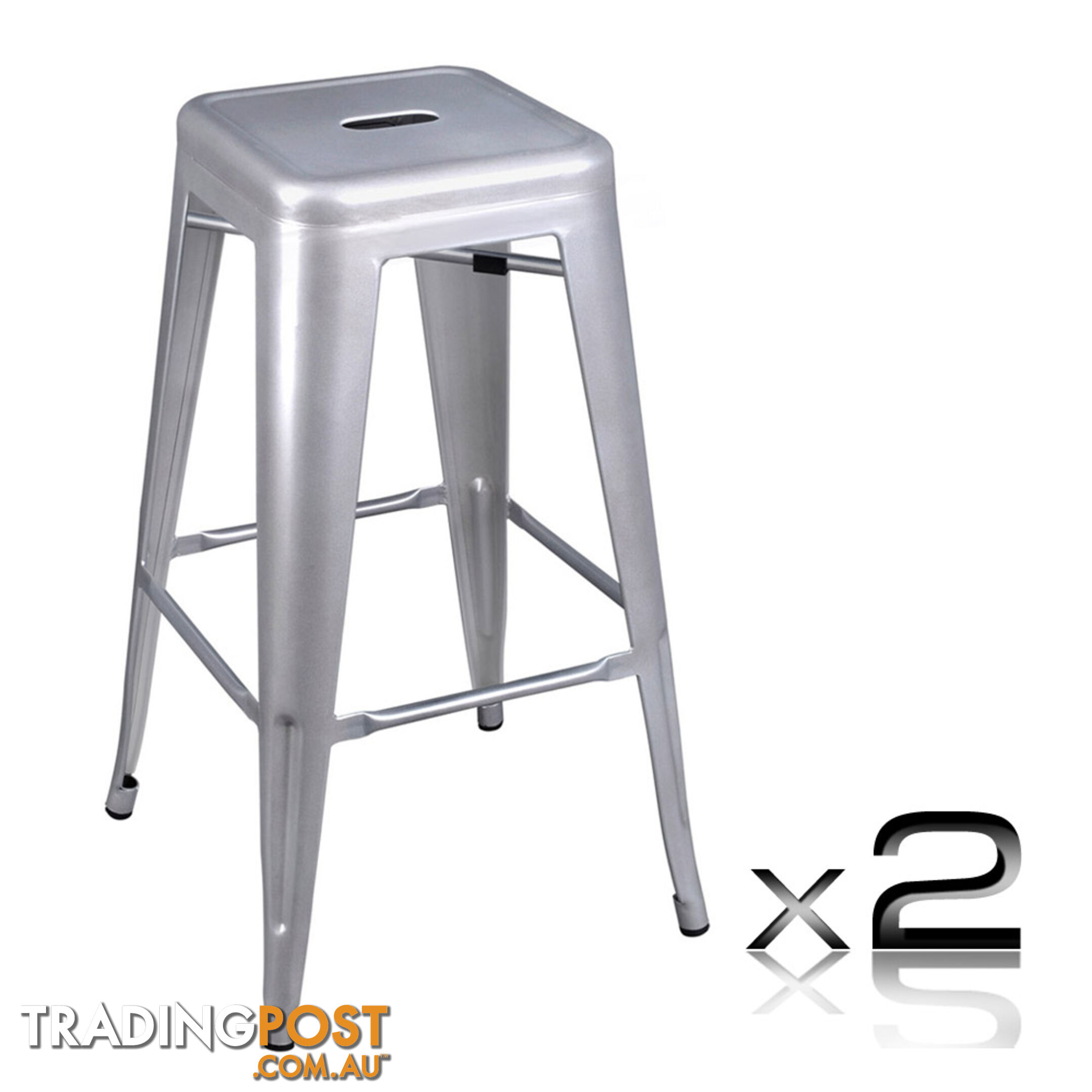 Set of 2 Steel Kitchen Bar Stool 76cm Metallic Silver