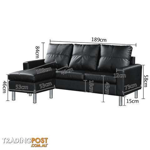 4 Seater PU Leather Sofa Modular Lounge Suite Black