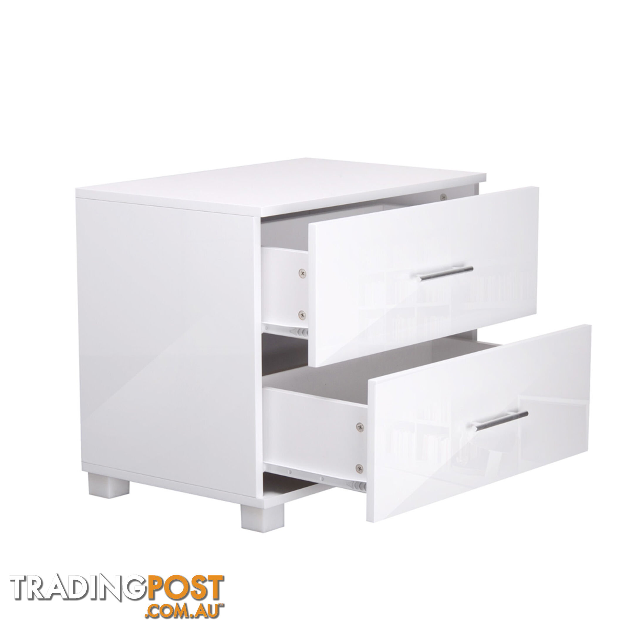 High Gloss Two Drawers Bedside Table Cabinet Lamp Unit White