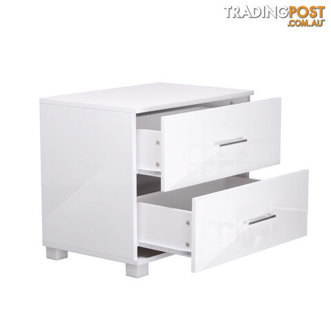 High Gloss Two Drawers Bedside Table Cabinet Lamp Unit White