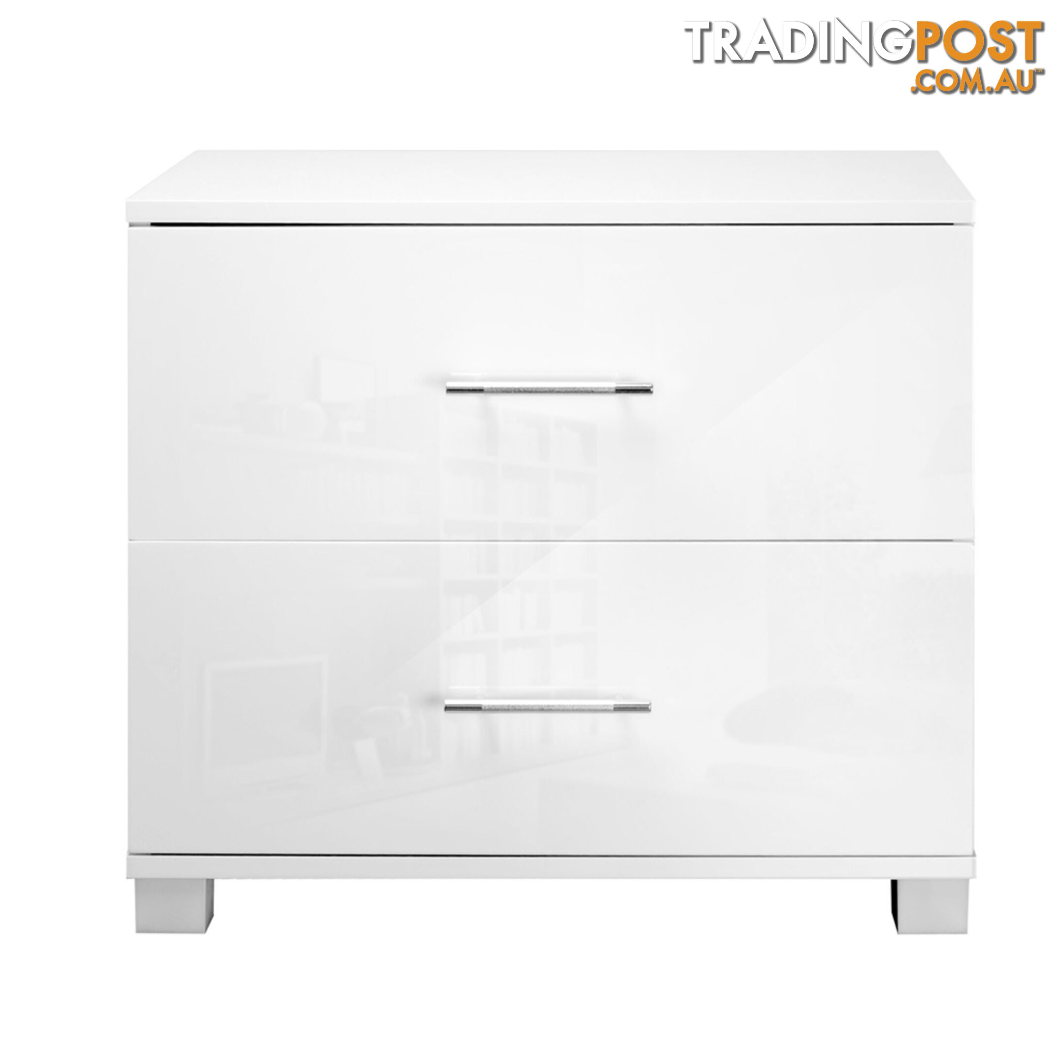 High Gloss Two Drawers Bedside Table Cabinet Lamp Unit White