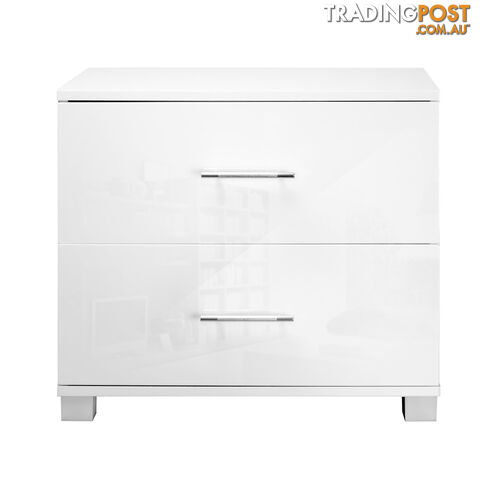 High Gloss Two Drawers Bedside Table Cabinet Lamp Unit White