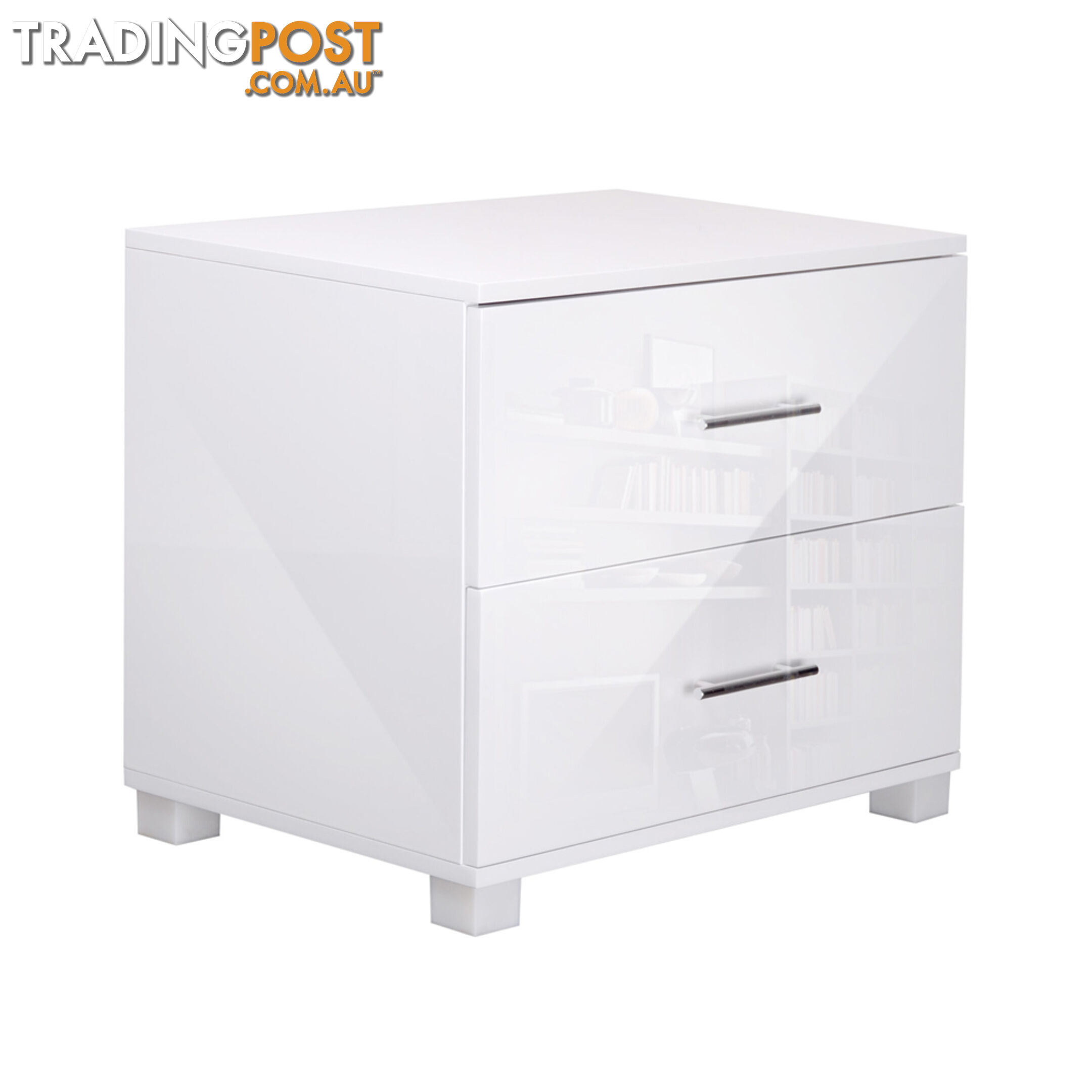 High Gloss Two Drawers Bedside Table Cabinet Lamp Unit White