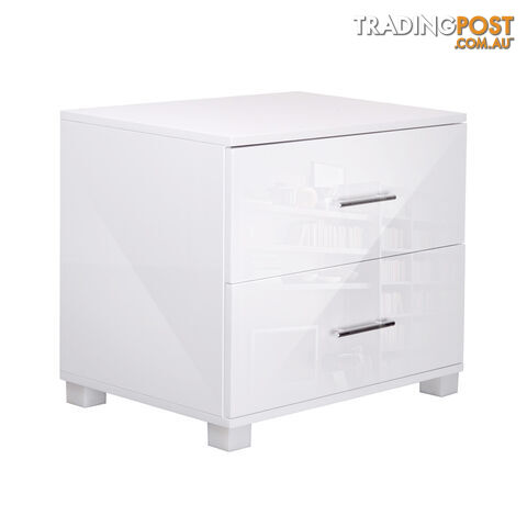 High Gloss Two Drawers Bedside Table Cabinet Lamp Unit White