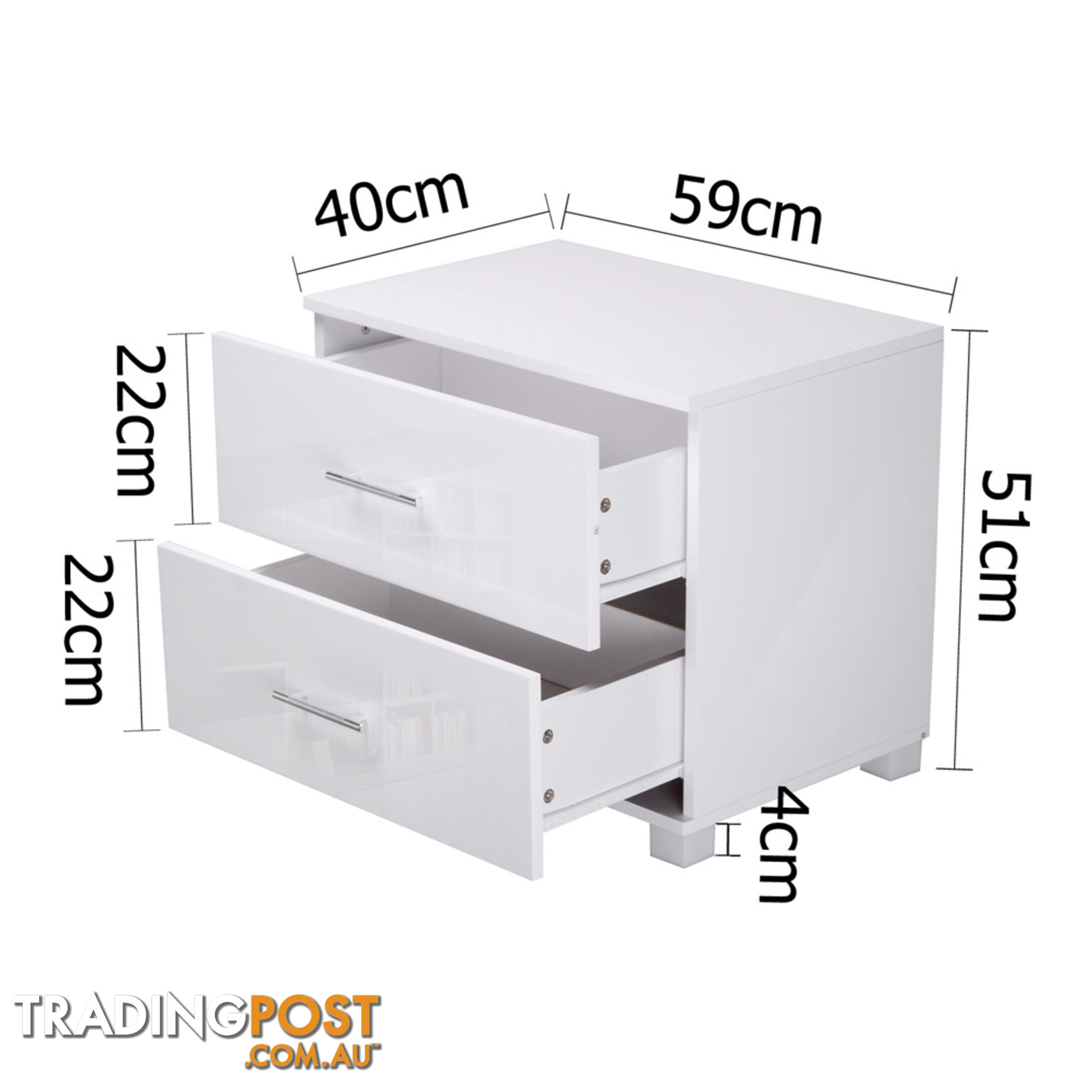 High Gloss Two Drawers Bedside Table Cabinet Lamp Unit White