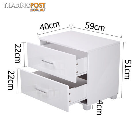 High Gloss Two Drawers Bedside Table Cabinet Lamp Unit White