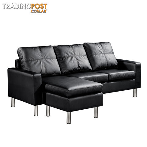 Four Seater Faux Leather Sofa with Ottoman Black