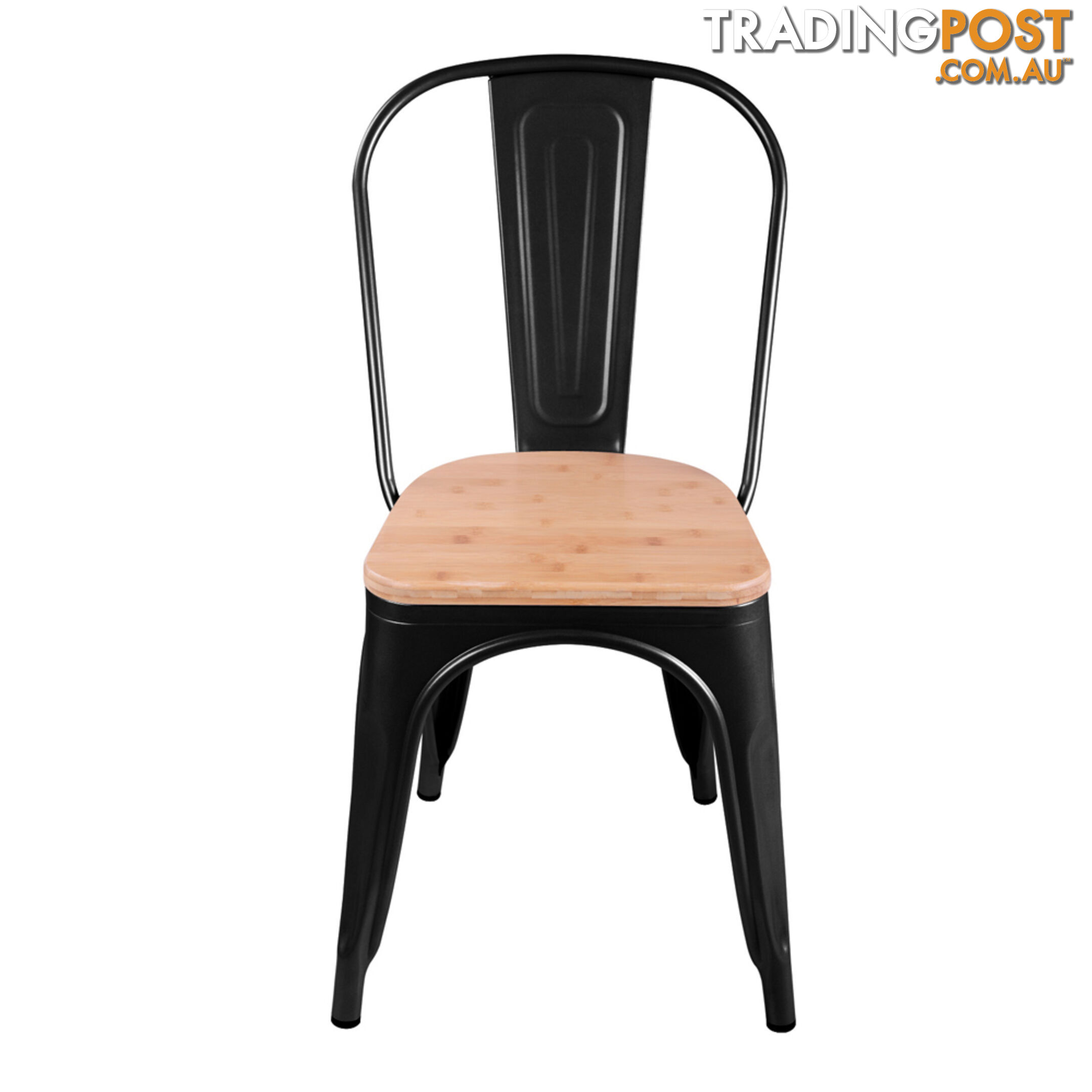 Set of 2 Replica Tolix Dining Metal Chair Bamboo Seat Gloss Black