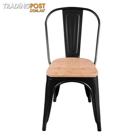 Set of 2 Replica Tolix Dining Metal Chair Bamboo Seat Gloss Black