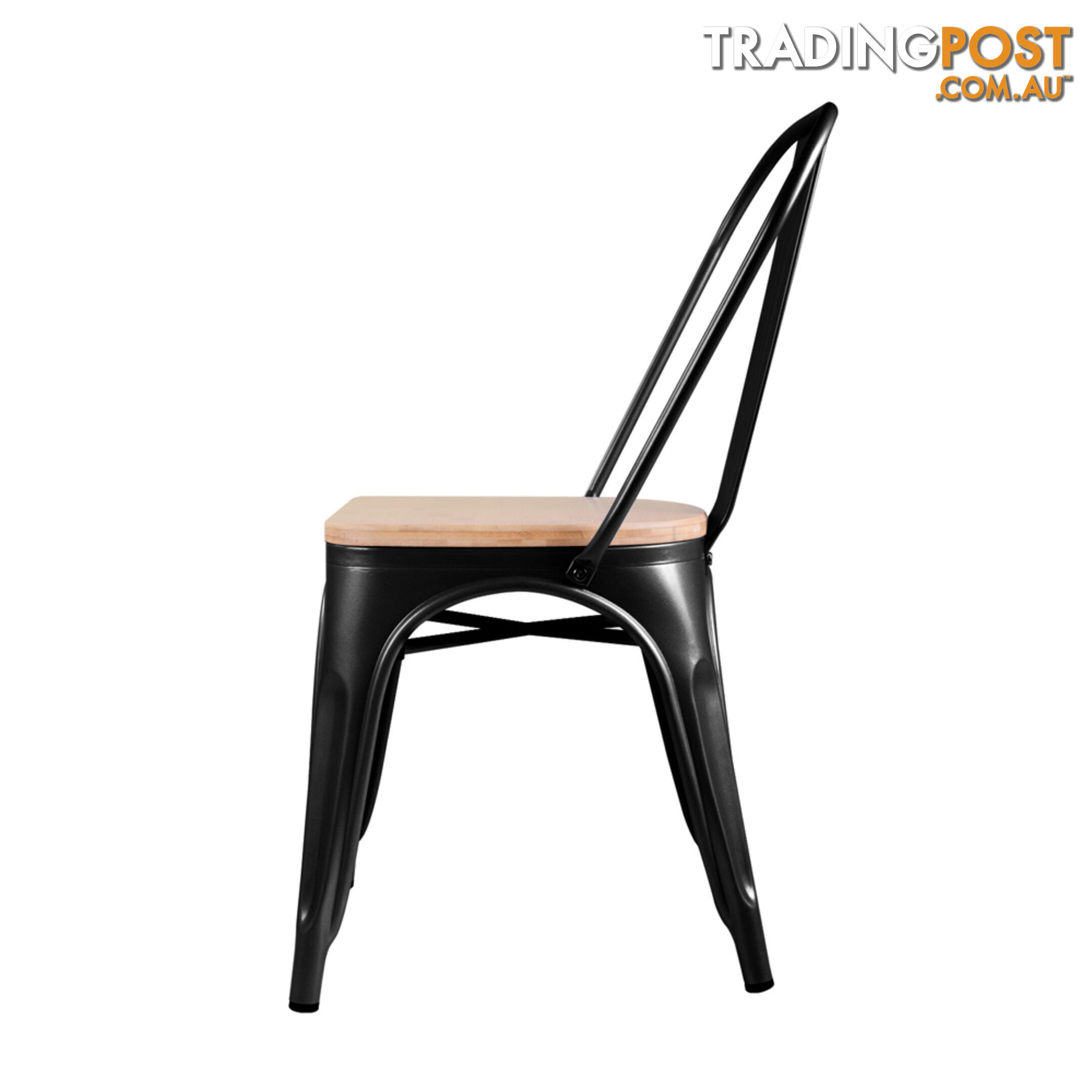 Set of 2 Replica Tolix Dining Metal Chair Bamboo Seat Gloss Black