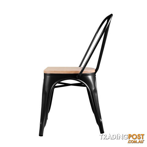 Set of 2 Replica Tolix Dining Metal Chair Bamboo Seat Gloss Black