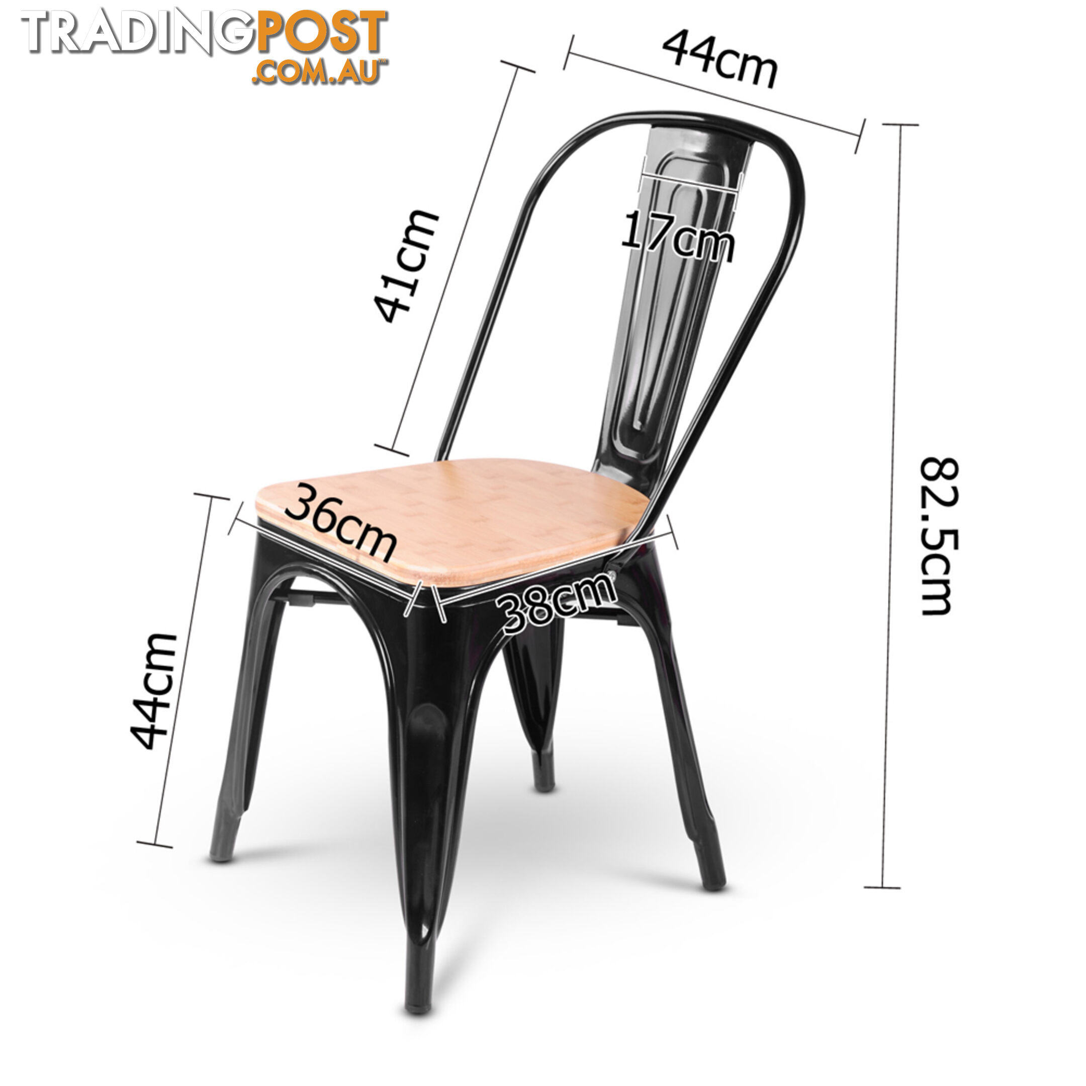 Set of 2 Replica Tolix Dining Metal Chair Bamboo Seat Gloss Black