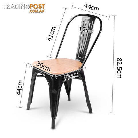 Set of 2 Replica Tolix Dining Metal Chair Bamboo Seat Gloss Black