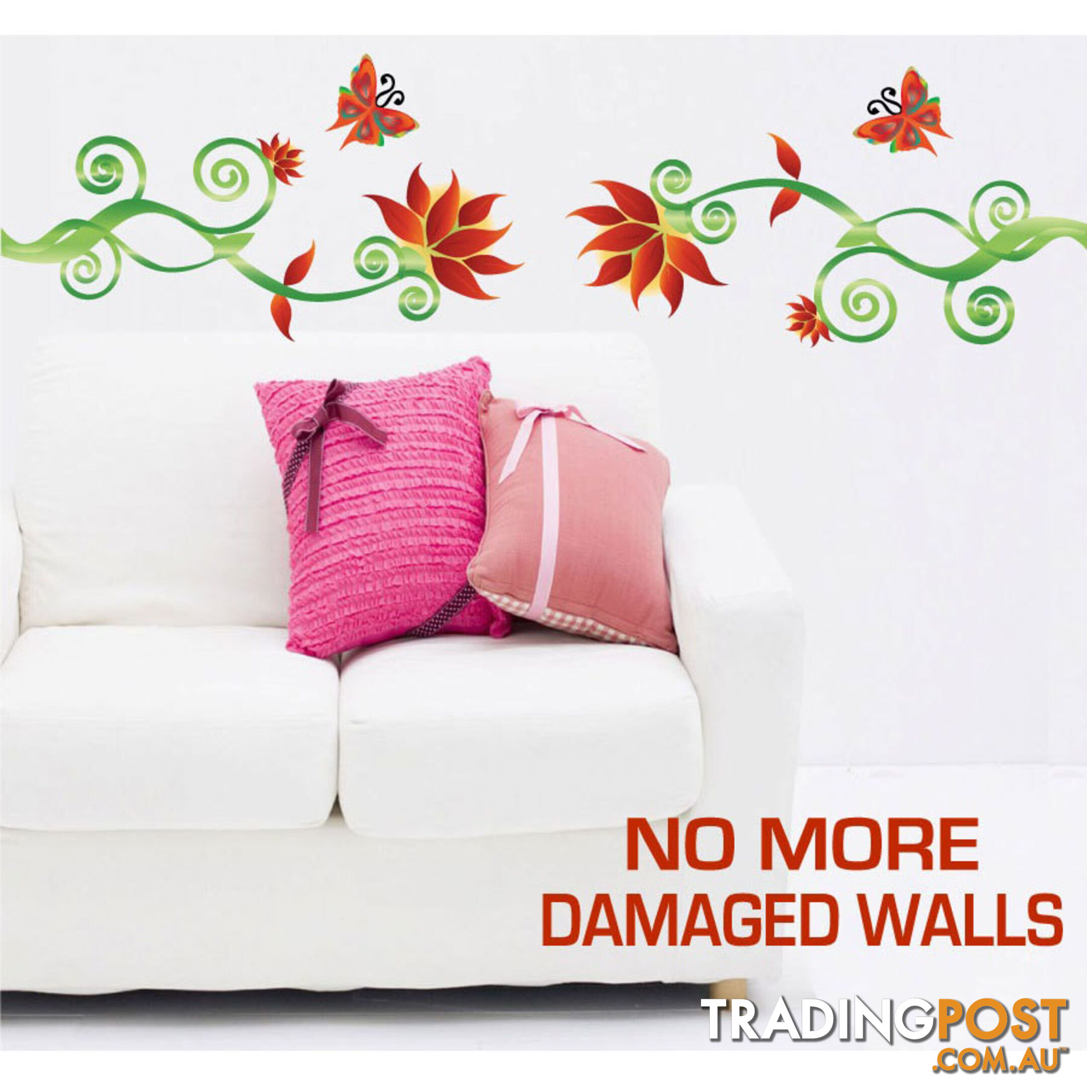 Extra Large Size Adorable Red Flower Vine Wall Stickers - Totally Movable