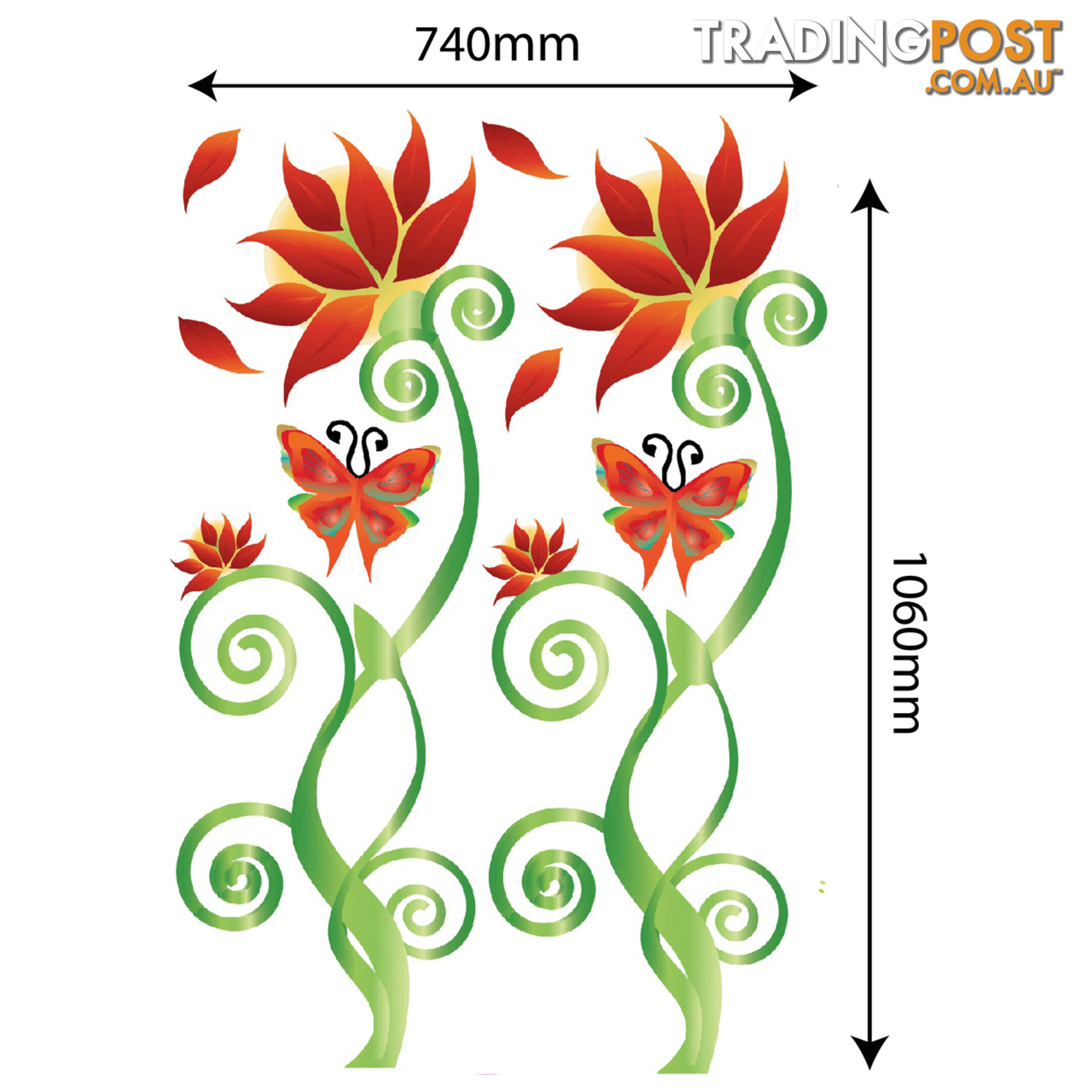 Extra Large Size Adorable Red Flower Vine Wall Stickers - Totally Movable