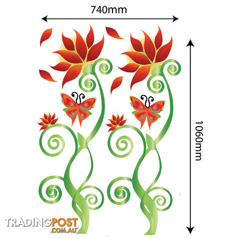 Extra Large Size Adorable Red Flower Vine Wall Stickers - Totally Movable