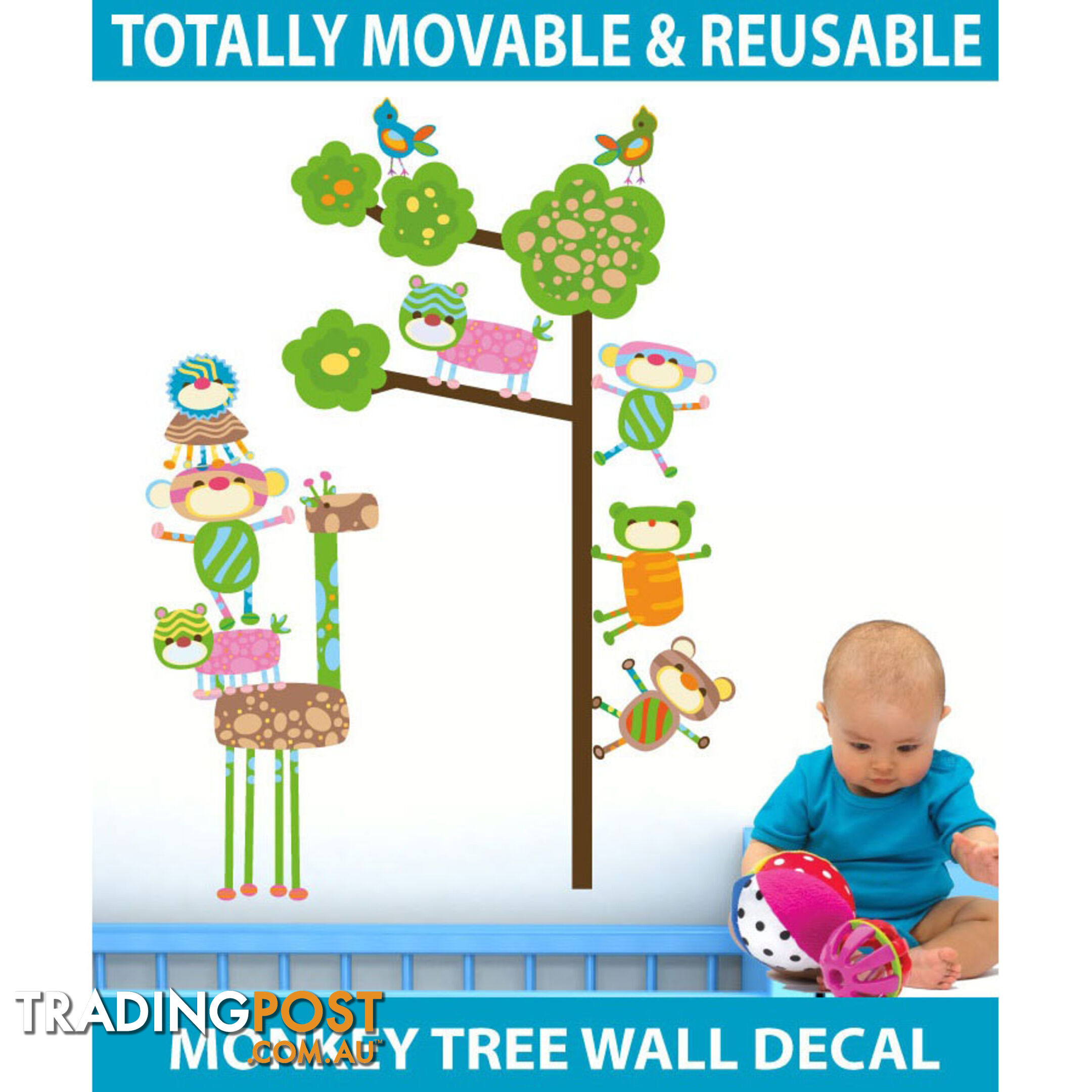 Extra Large Size Funky Monkeys in a Tree Wall Stickers  - Totally movable