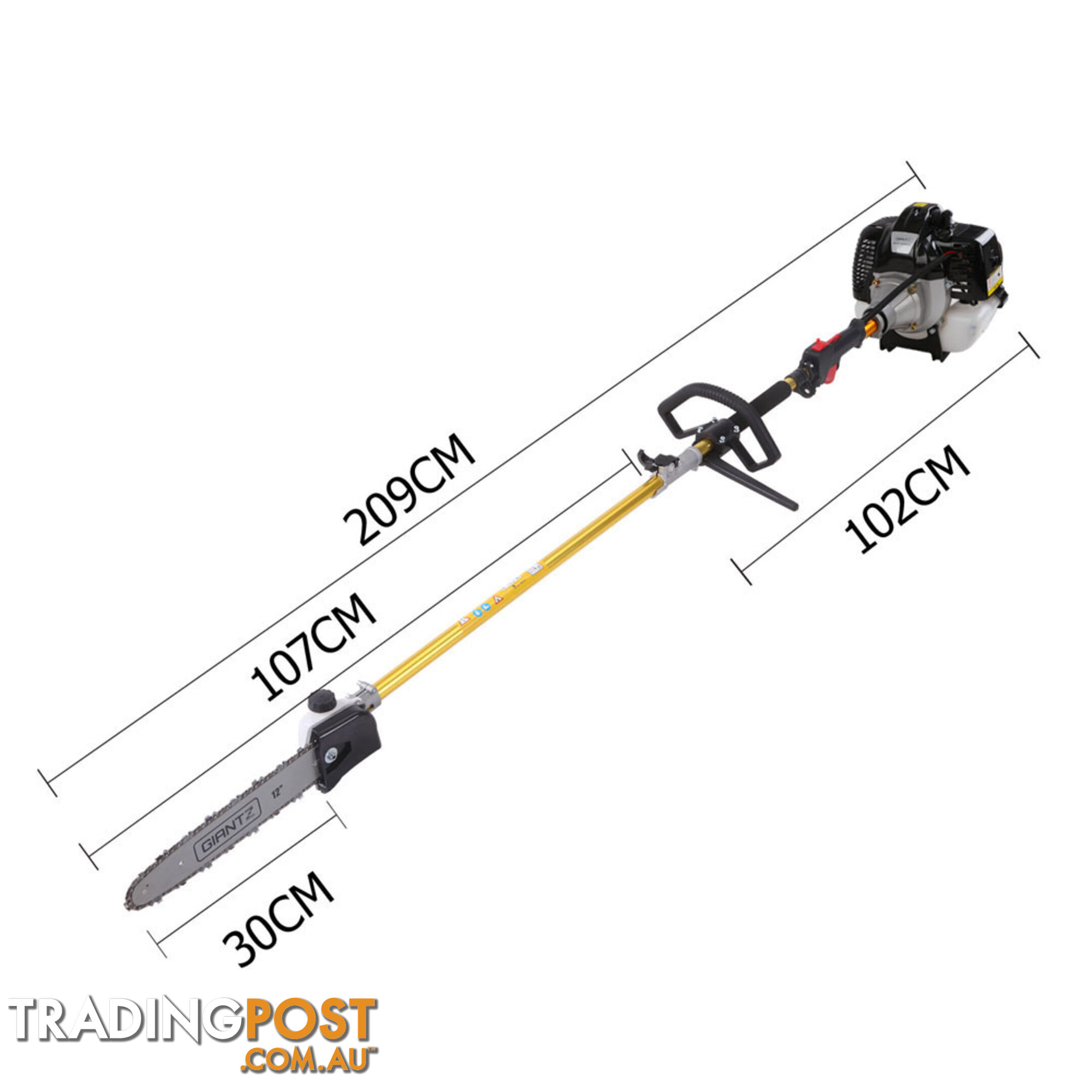 65cc 2 In 1 Petrol Pole Chainsaw Hedge Trimmer Pruner