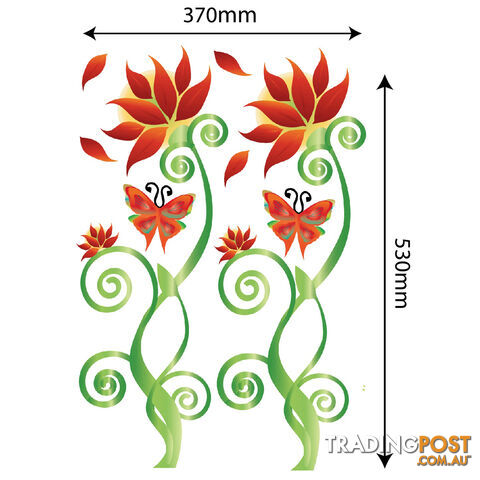 Large Size Adorable Red Flower Vine Wall Stickers - Totally Movable