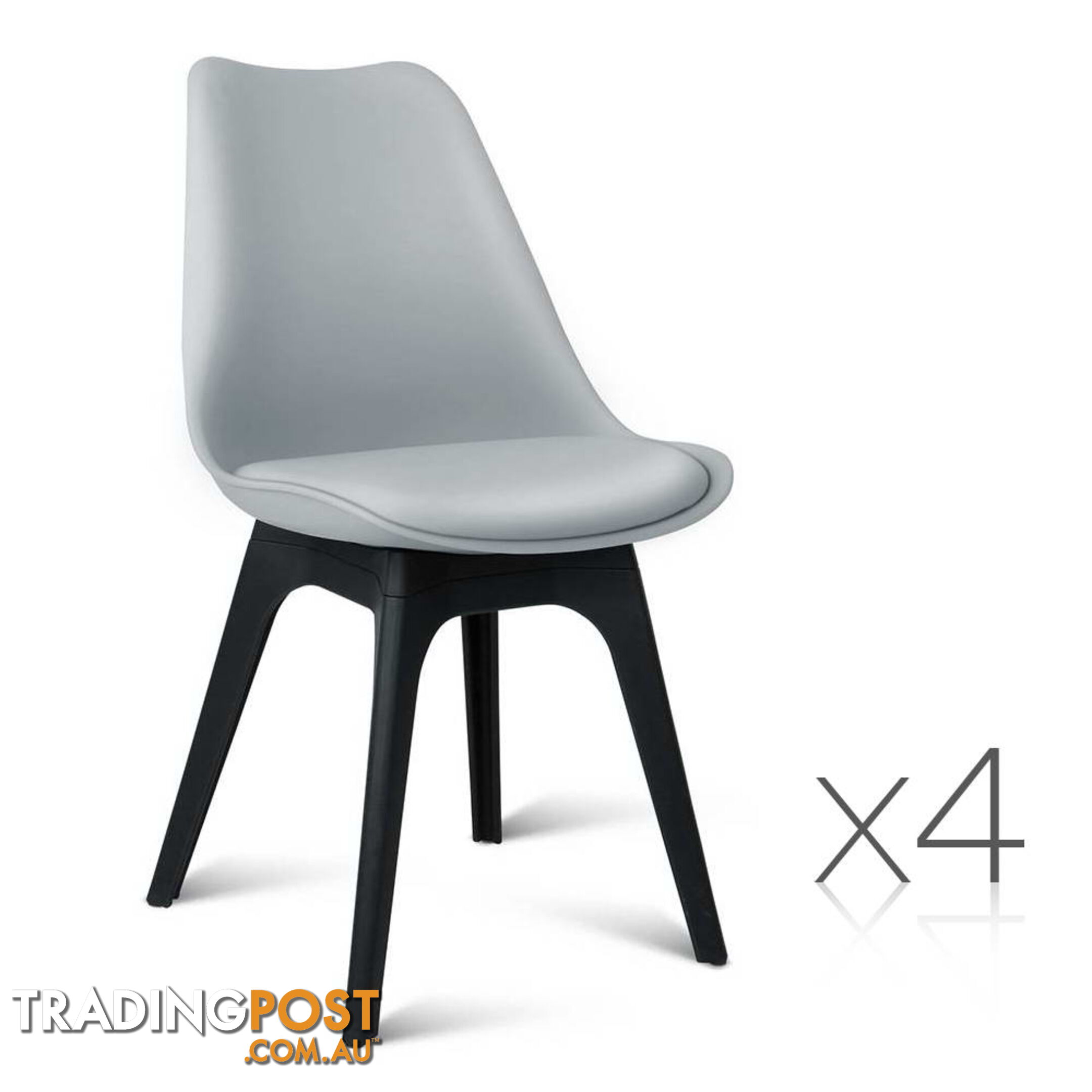 Set of 4 Replica Eames DSW PU Leather Chair Grey