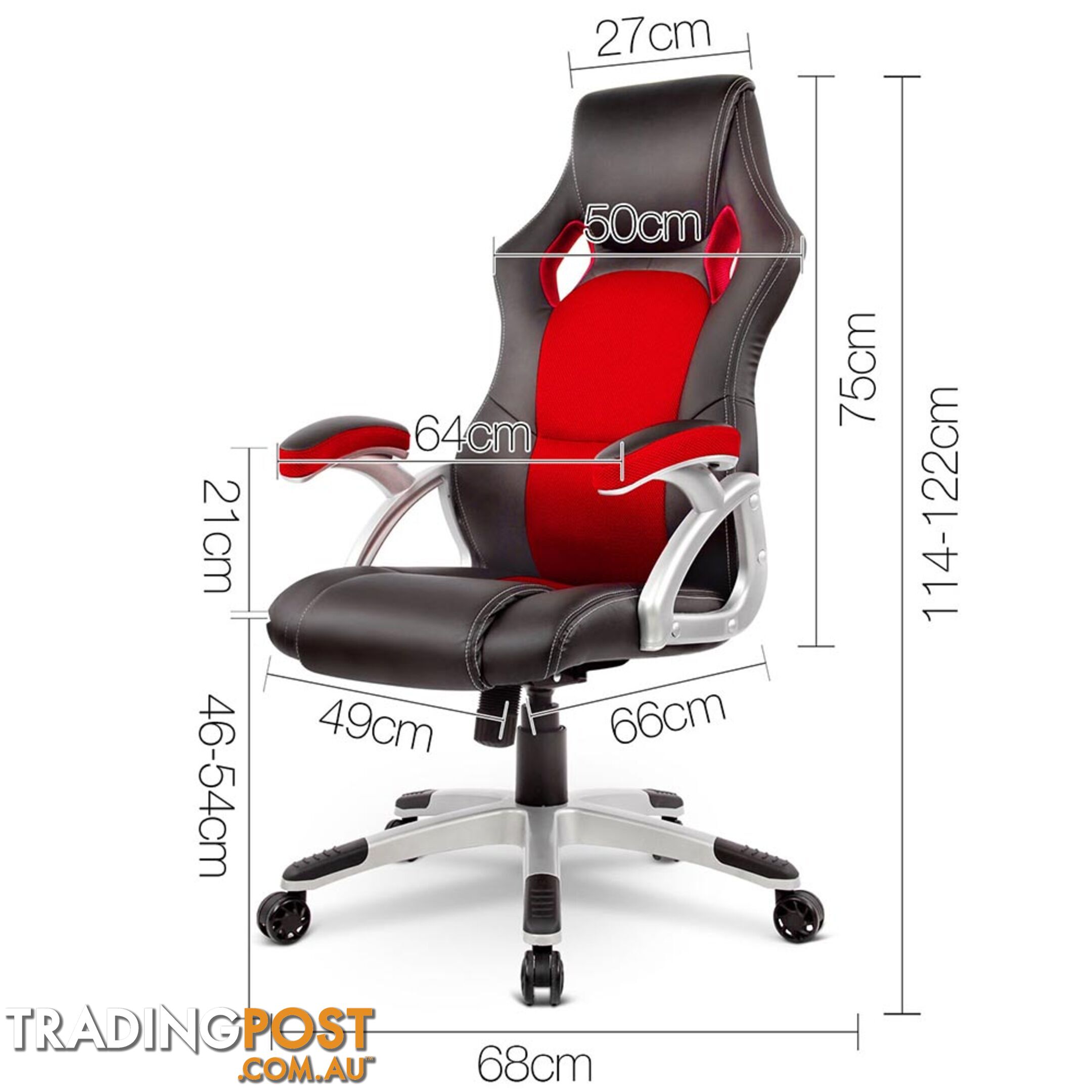 PU Leather & Mesh Racing Style Office Chair - Red