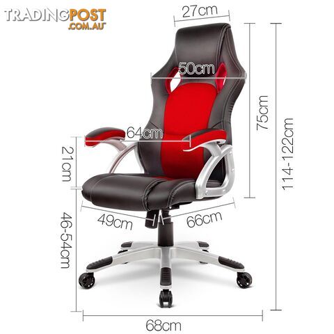 PU Leather & Mesh Racing Style Office Chair - Red