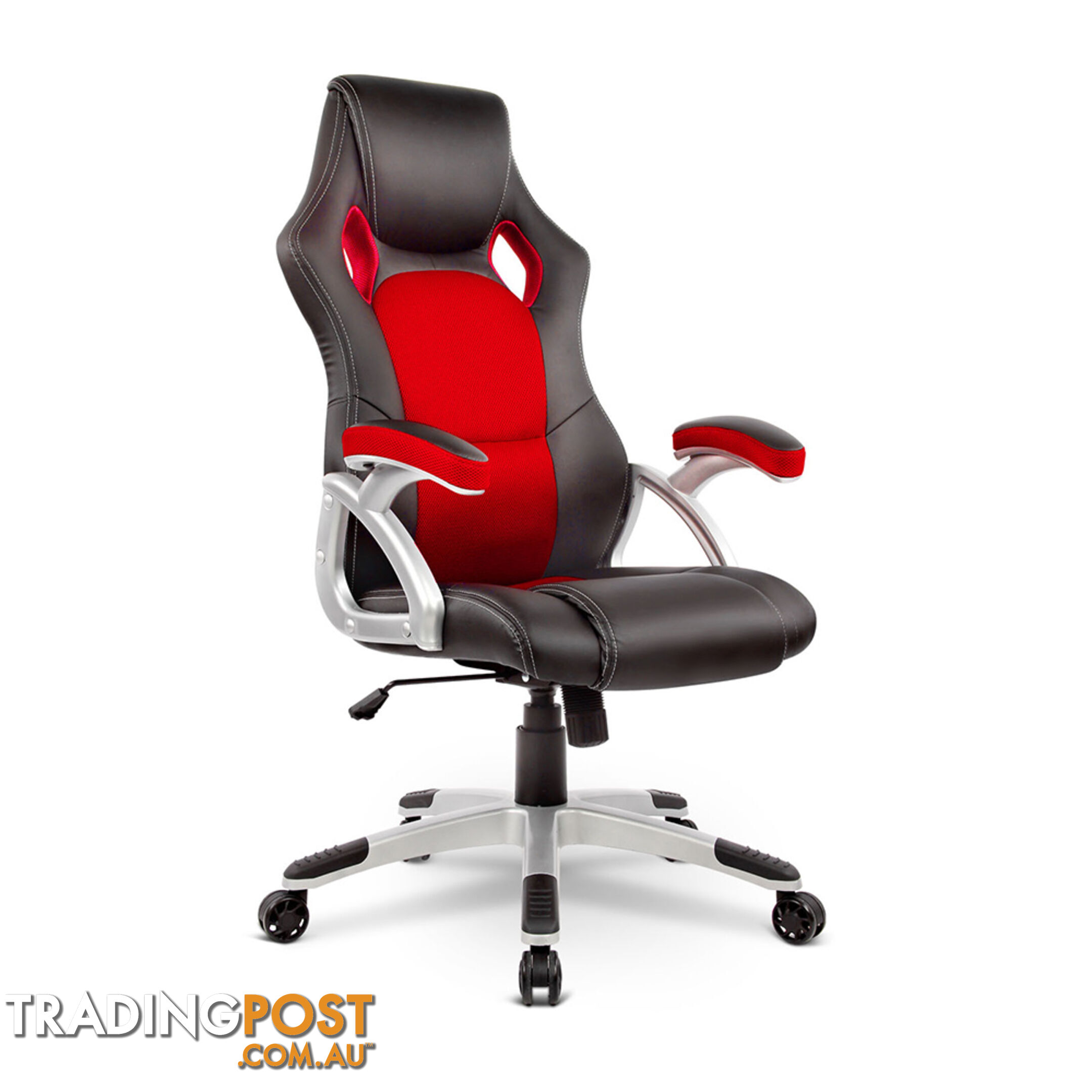 PU Leather & Mesh Racing Style Office Chair - Red