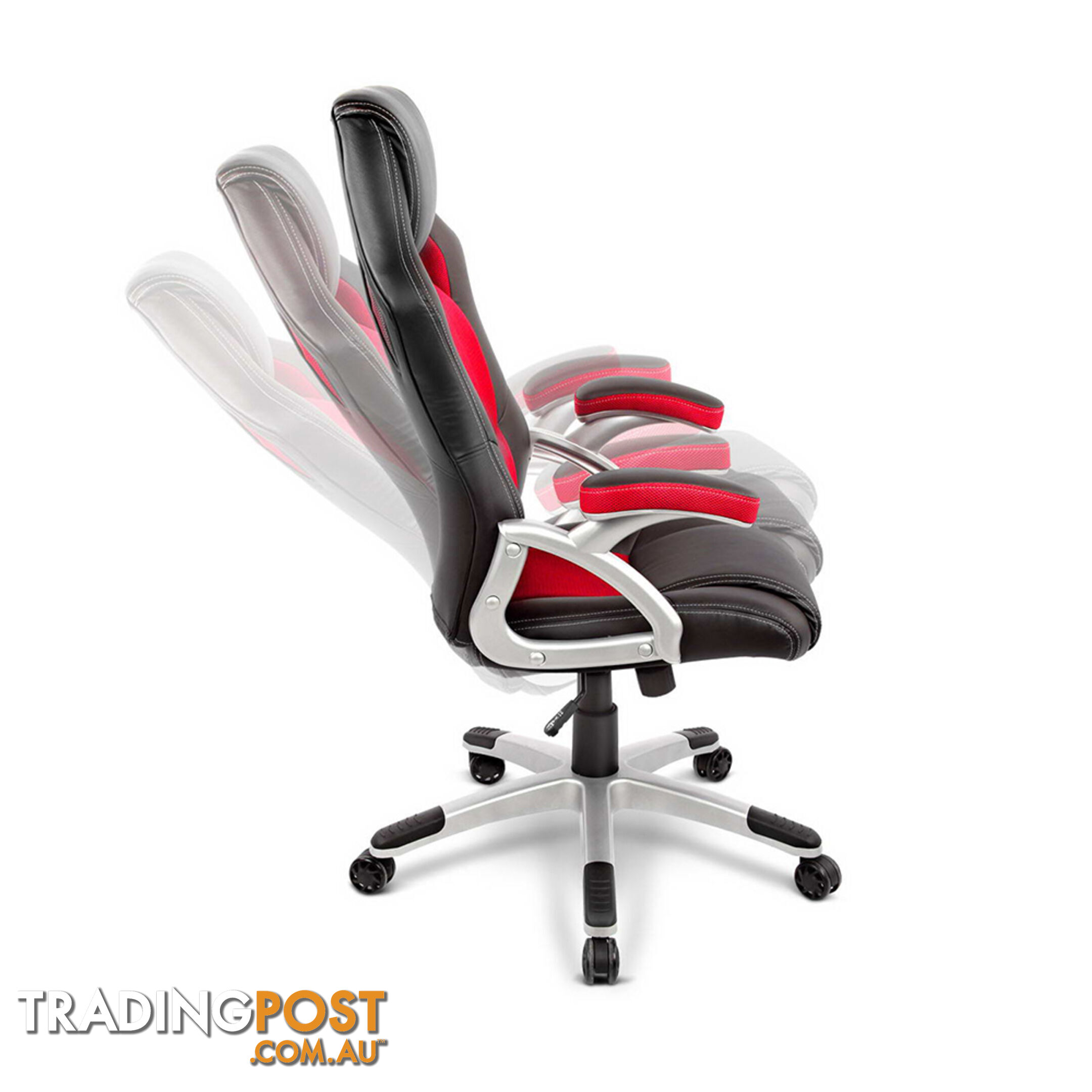 PU Leather & Mesh Racing Style Office Chair - Red