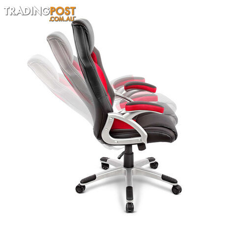 PU Leather & Mesh Racing Style Office Chair - Red