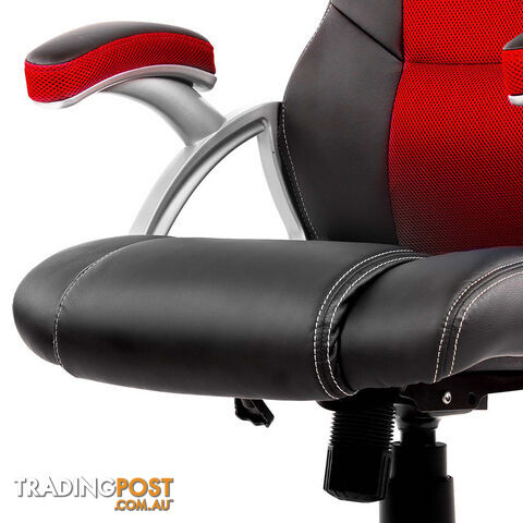 PU Leather & Mesh Racing Style Office Chair - Red