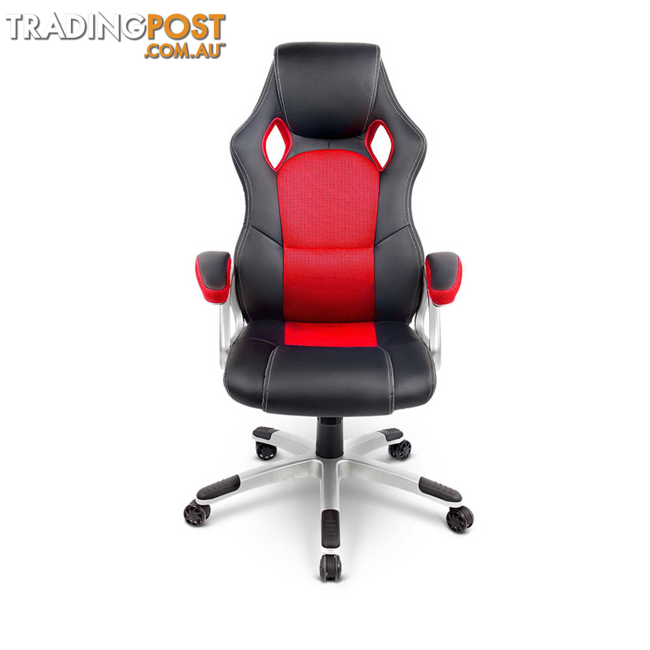 PU Leather & Mesh Racing Style Office Chair - Red