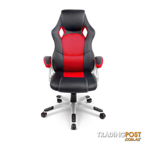 PU Leather & Mesh Racing Style Office Chair - Red