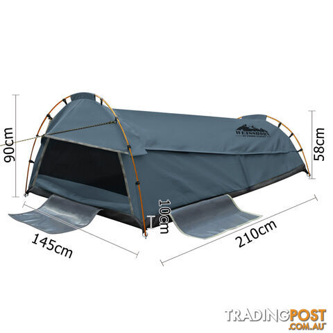 Double Canvas Camping Swag Tent Navy w/ Air Pillow