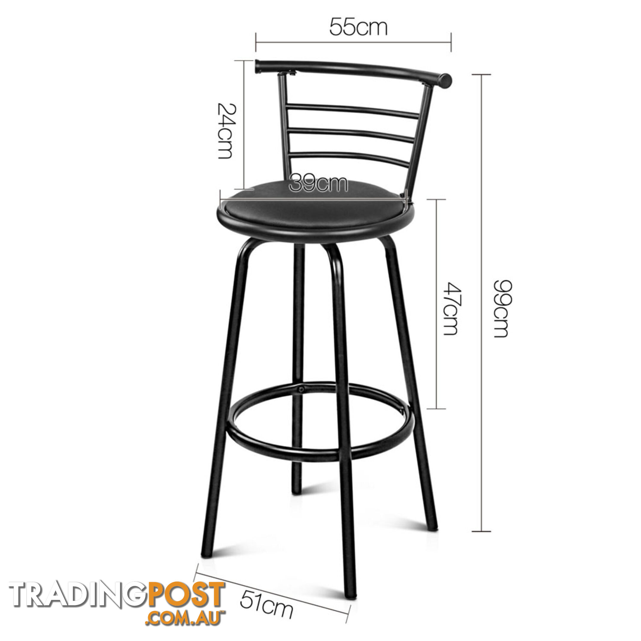 Set of 2 360ëSwivel Bar Stool - Black